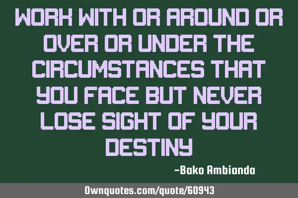 Work with or around or over or under the circumstances that you face but never lose sight of your