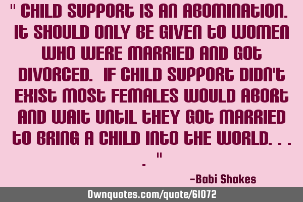 " Child support is an abomination. It should only be given to women who were married and got