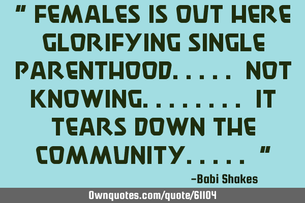 " FEMALES is out here glorifying SINGLE PARENTHOOD..... not knowing........ it tears down the COMMUN