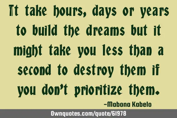 It take hours,days or years to build the dreams but it might take you less than a second to destroy