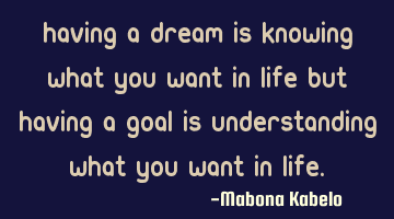 Having a dream is knowing what you want in life but having a goal is understanding what you want in
