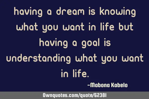 Having a dream is knowing what you want in life but having a goal is understanding what you want in
