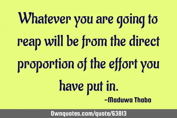 Whatever you are going to reap will be from the direct proportion of the effort you have put