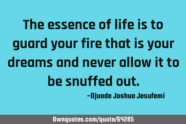 The essence of life is to guard your fire that is your dreams and never allow it to be snuffed