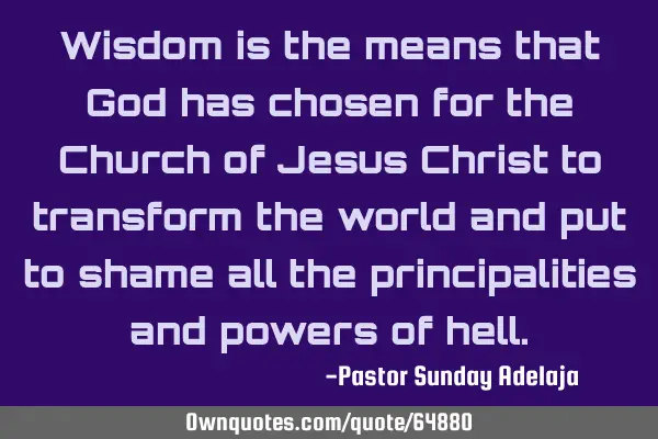 Wisdom is the means that God has chosen for the Church of Jesus Christ to transform the world and