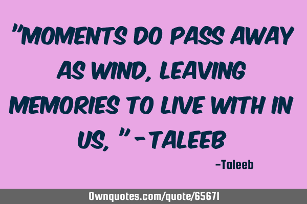 "Moments do pass away as wind, leaving Memories to live with in us," -T