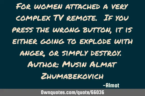 For women attached a very complex TV remote. If you press the wrong button, it is either going to