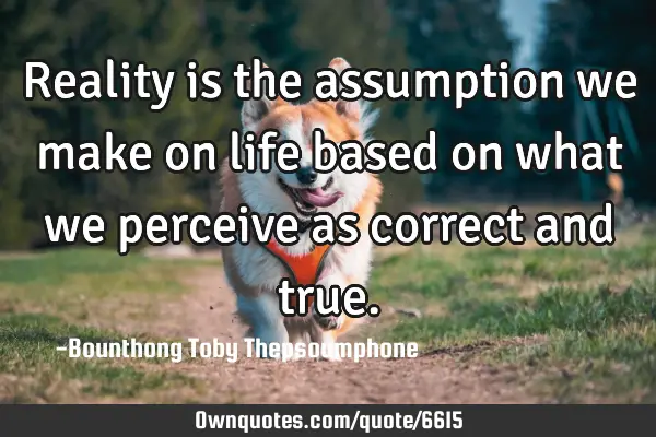 Reality is the assumption we make on life based on what we perceive as correct and