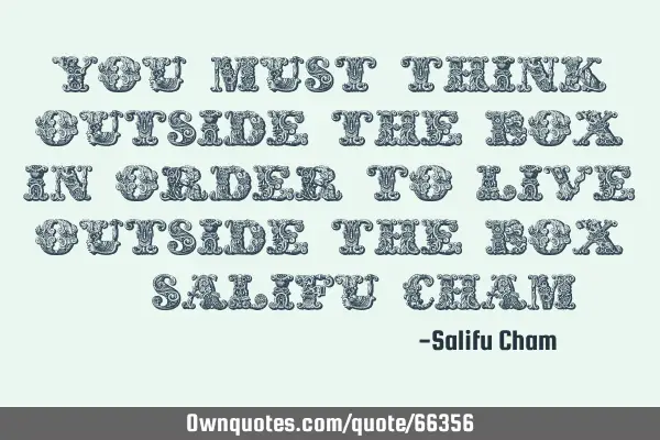You must think outside the box, in order to live outside the box. -Salifu C
