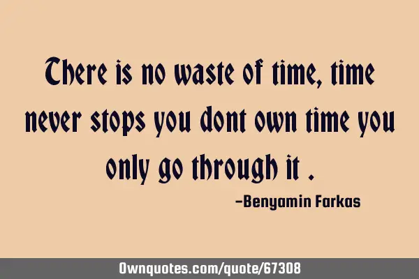 There is no waste of time , time never stops you dont own time you only go through it