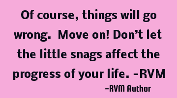 Of course, things will go wrong. Move on! Don’t let the little snags affect the progress of your
