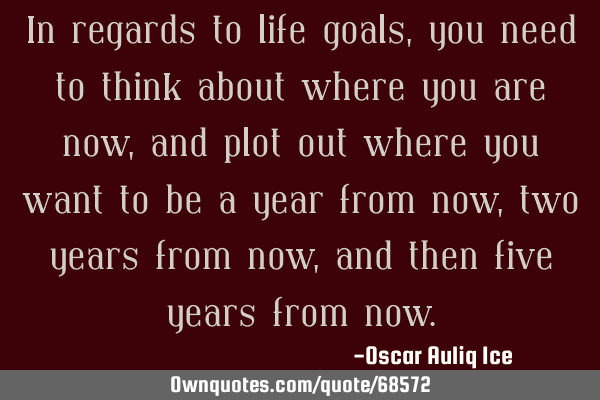 In regards to life goals, you need to think about where you are now, and plot out where you want to