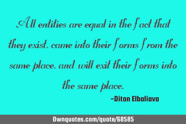All entities are equal in the fact that they exist, came into their forms from the same place, and