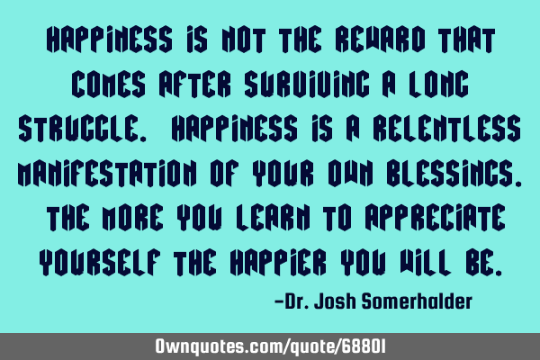 Happiness is not the reward that comes after surviving a long struggle. Happiness is a relentless