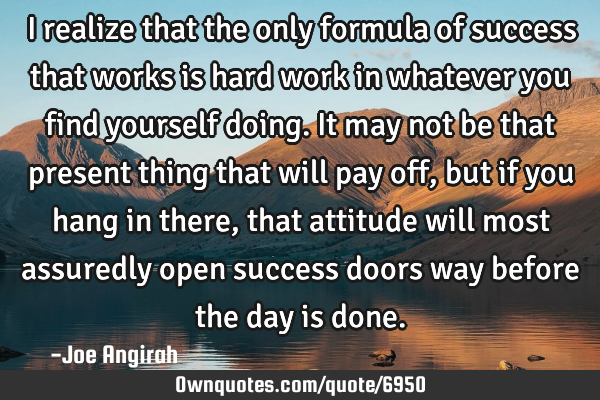 I realize that the only formula of success that works is hard work in whatever you find yourself