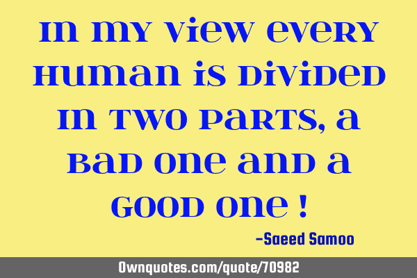 In my view every Human is Divided In two parts , A bad one and A good One !