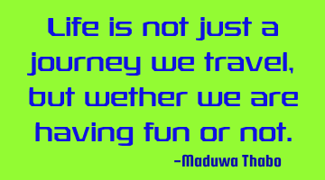 Life is not just a journey we travel, but wether we are having fun or not.