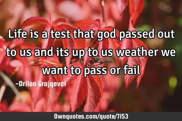 Life is a test that god passed out to us and its up to us weather we want to pass or