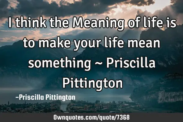 I think the Meaning of life is to make your life mean something ~ Priscilla P