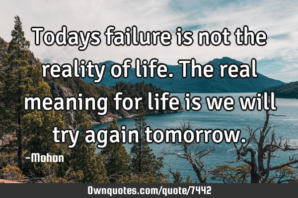Todays failure is not the reality of life.the real meaning for life is we will try again