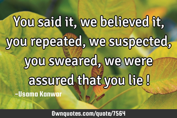 You said it, we believed it,you repeated,we suspected,you sweared,we were assured that you lie !