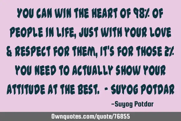 You can win the heart of 98% of people in Life, just with your Love & Respect for them, It