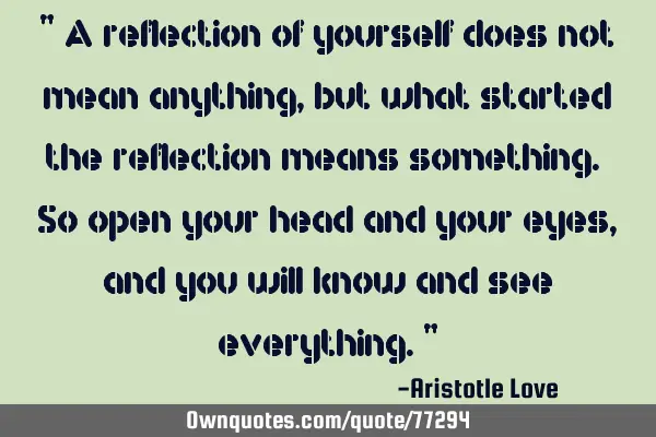 " A reflection of yourself does not mean anything, but what started the reflection means something.