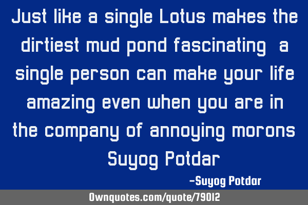 Just like a single Lotus makes the dirtiest mud pond fascinating, a single person can make your