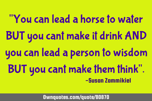 "You can lead a horse to water BUT you cant make it drink AND you can lead a person to wisdom BUT