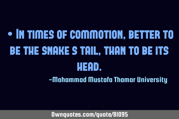 • In times of commotion, better to be the snake