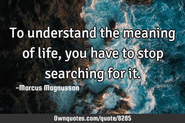 To understand the meaning of life, you have to stop searching for