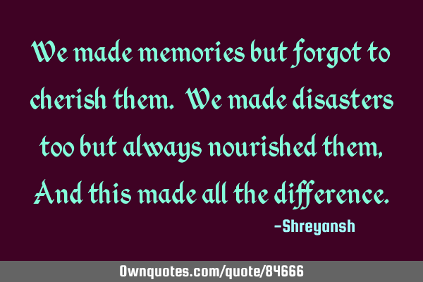 We made memories but forgot to cherish them. We made disasters too but always nourished them, And