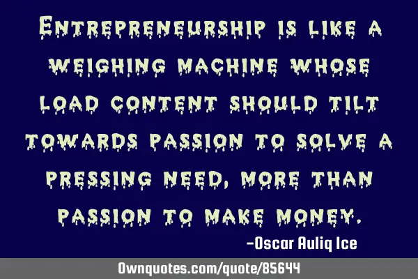 Entrepreneurship is like a weighing machine whose load content should tilt towards passion to solve