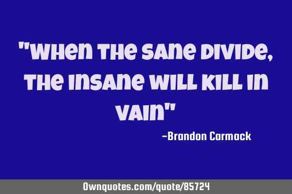 "When the sane divide, the insane will kill in vain"