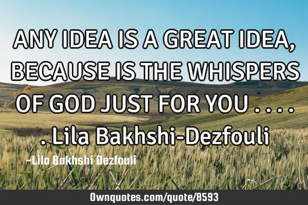 ANY IDEA IS A GREAT IDEA, BECAUSE IS THE WHISPERS OF GOD JUST FOR YOU ..... Lila Bakhshi-D