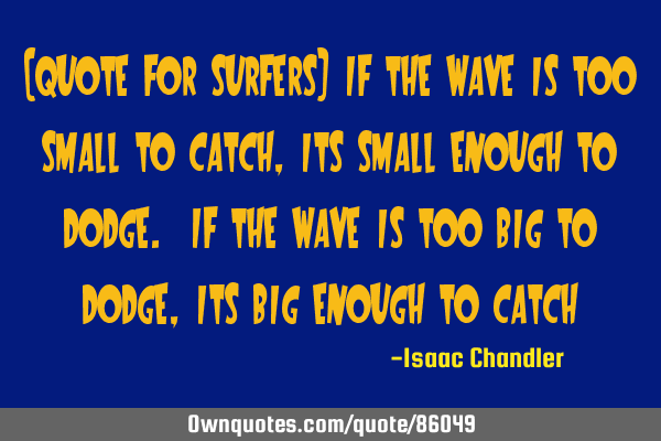 (quote for surfers) If the wave is too small to catch , its small enough to dodge. If the wave is