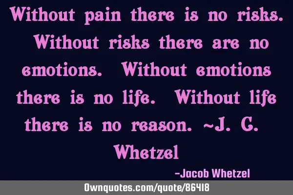 Without pain there is no risks. Without risks there are no emotions. Without emotions there is no