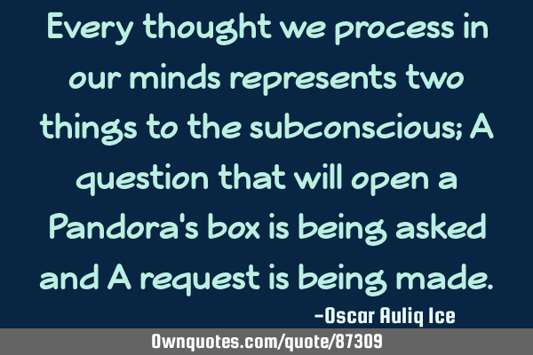 Every thought we process in our minds represents two things to the subconscious; A question that