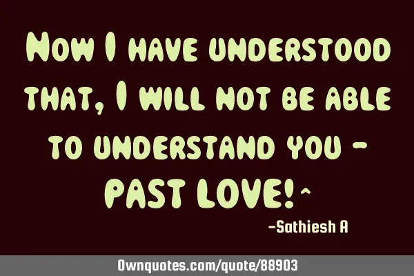 Now i have understood that, i will not be able to understand you - PAST LOVE!^