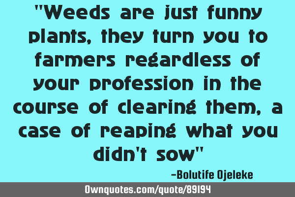 "Weeds are just funny plants, they turn you to farmers regardless of your profession in the course