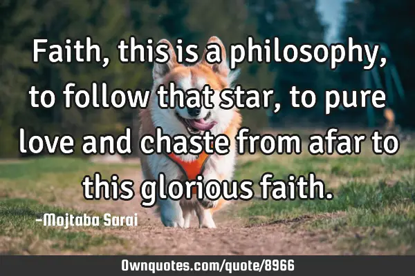 Faith, this is a philosophy, to follow that star, to pure love and chaste from afar to this