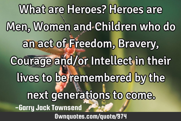 What are Heroes? Heroes are Men, Women and Children who do an act of Freedom, Bravery, Courage and/