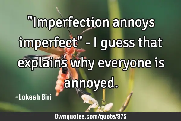 "Imperfection annoys imperfect" - I guess that explains why everyone is