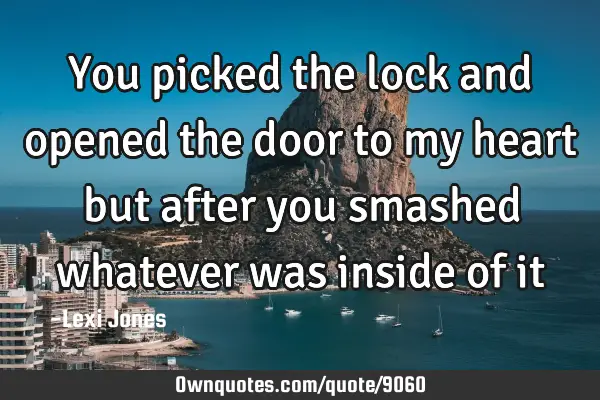 You picked the lock and opened the door to my heart but after you smashed whatever was inside of