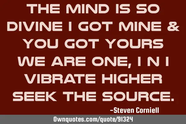 The mind is so divine I got mine & you got yours We are one , i n i vibrate higher seek the