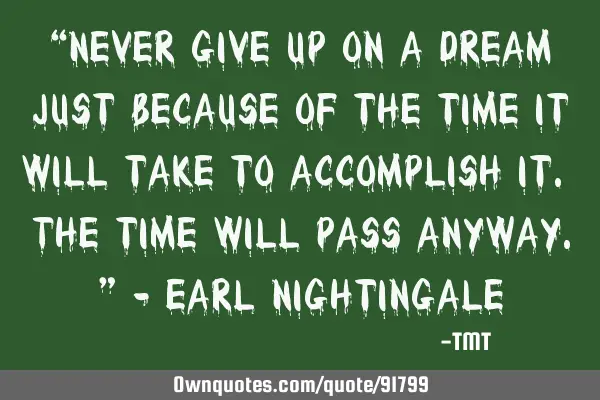 “Never give up on a dream just because of the time it will take to accomplish it. The time will