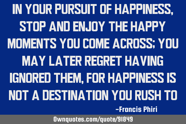 In your pursuit of happiness, stop and enjoy the happy moments you come across; you may later