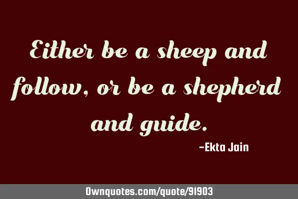 Either be a sheep and follow, or be a shepherd and