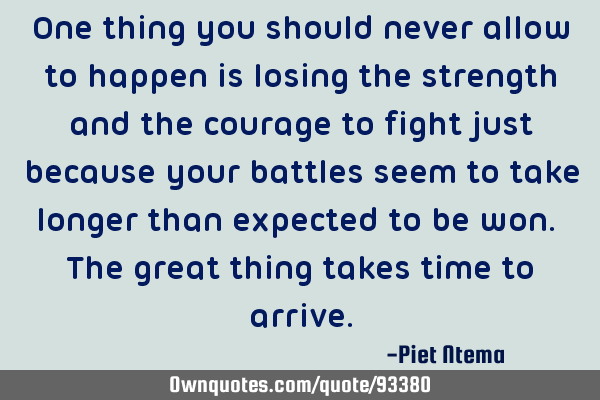 One thing you should never allow to happen is losing the strength and the courage to fight just