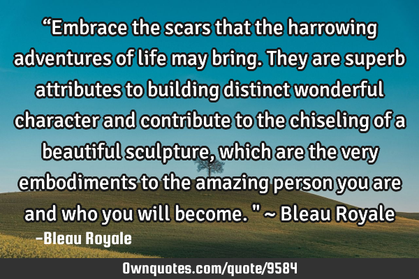 “Embrace the scars that the harrowing adventures of life may bring. They are superb attributes to